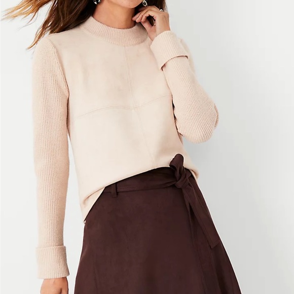 Ann Taylor Faux Suede Mixed Media Sweater - Picture 1 of 9